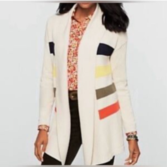 Talbots Lambswool Blend Multi Color Stripes Open Front Cardigan Size Small - Picture 2 of 9